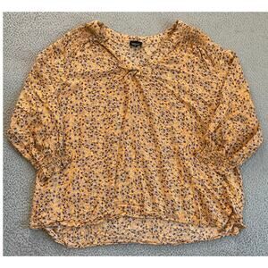 Jones New York Top 2X Floral Balloon Sleeve V-Neck Blouse Boho Beach Western